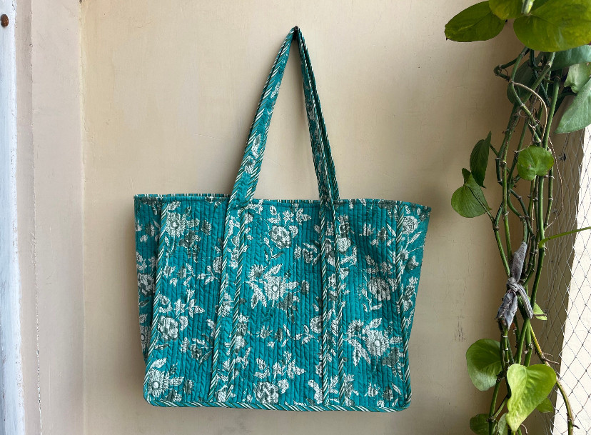 インド製ブロックプリントキルティングトートバッグ26