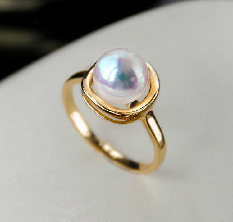[ヘイズジュエリー] 7-10mmアコヤ海水真珠リングデザイン、オーロラの強い光、18Kプレーンゴールド、シンプルなスタイルとフ 8,906円