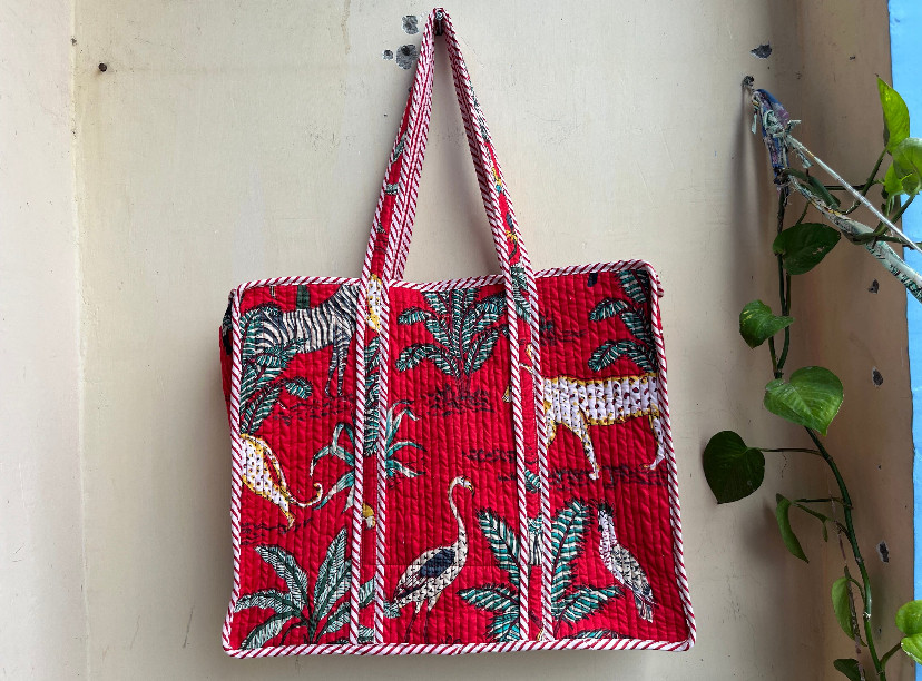 インド製ブロックプリントキルティングトートバッグ28