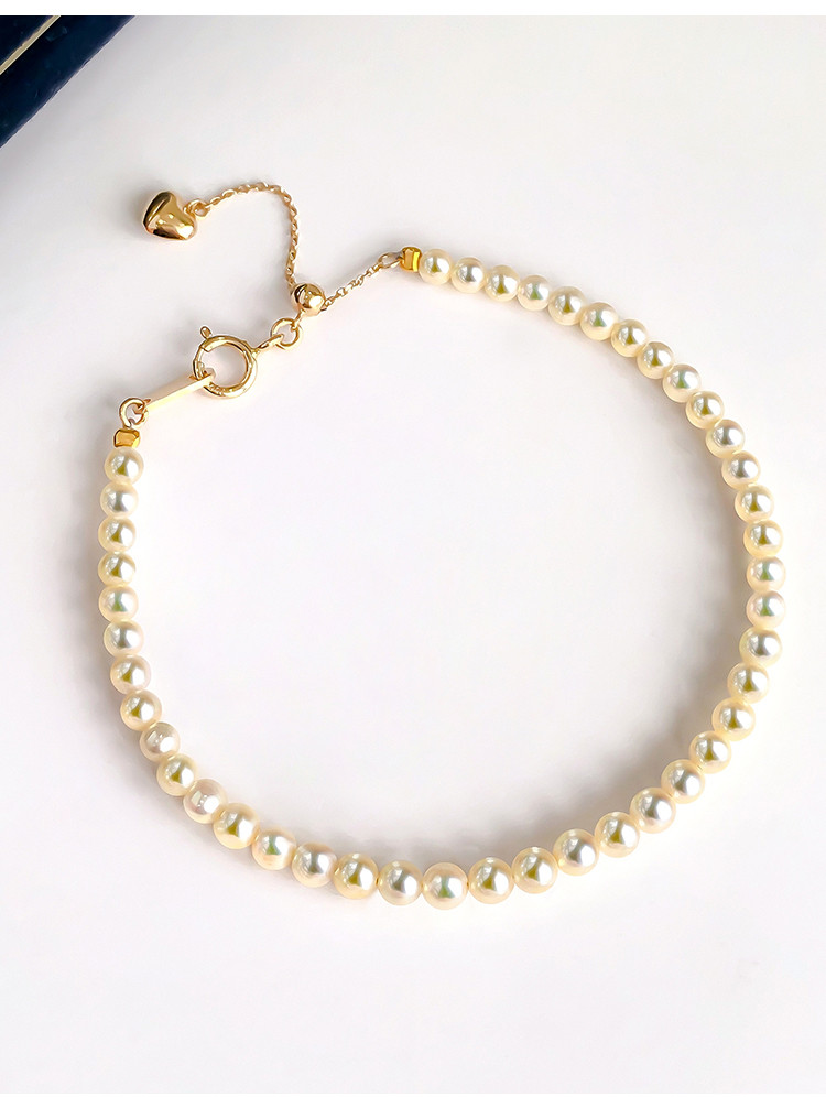 [ヘイズジュエリー] 3-3.5mm アコヤ海水真珠ブレスレットデザインオーロラ強い光シャンパンゴールドゴールドビーズ装飾18K