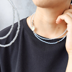 夏限定２way 白ガラスビーズ  ロングネックレス Y字ネックレス/ラリエット 金属アレルギー マンテル 差し込み留め具 1枚目の画像