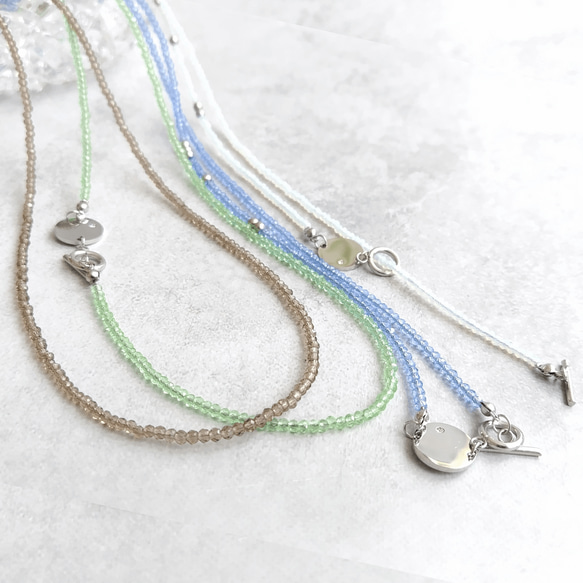 夏限定２way 白ガラスビーズ  ロングネックレス Y字ネックレス/ラリエット 金属アレルギー マンテル 差し込み留め具 8枚目の画像