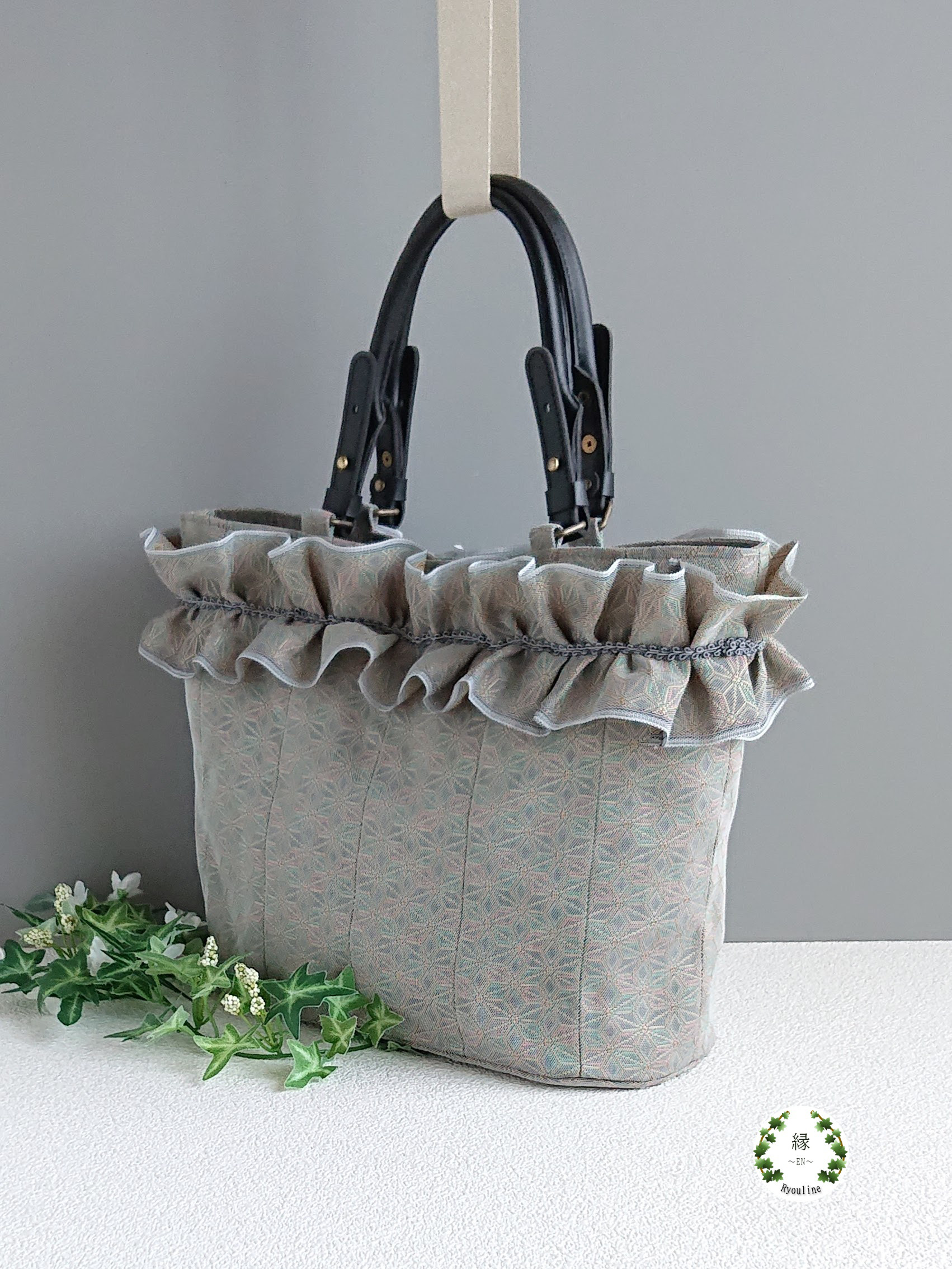 畳縁・ フリルのバケツバッグ（麻の葉柄）