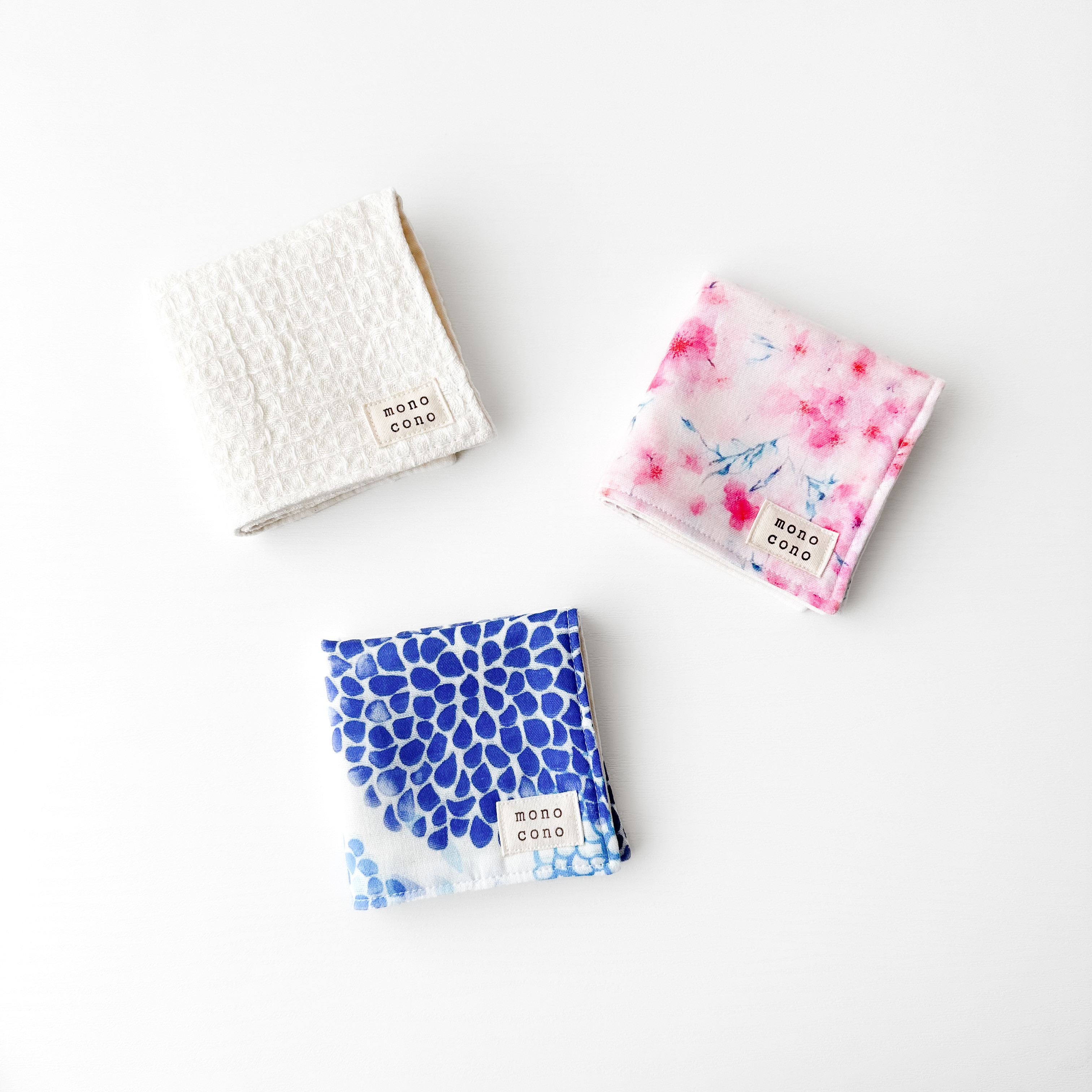 『 青菊と桜 』｜名入れ・ループ可 ｜ガーゼ+リネンワッフルガーゼのハンカチ3枚セット｜ギフト｜贈り物｜和｜敬老の日