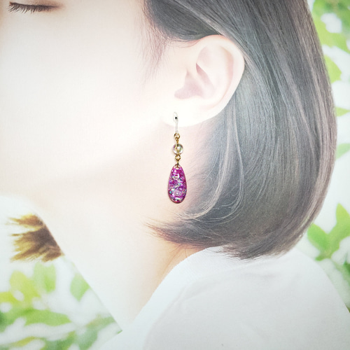 No.1467-F シェルとホログラム☆ピアス・イヤリング(ピンク