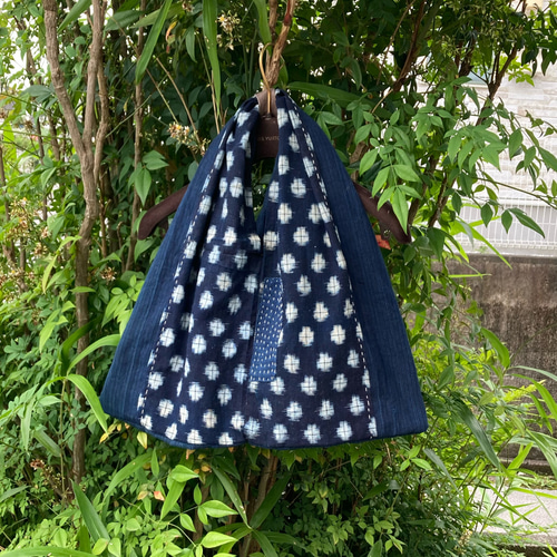 藍染 古布 リメイク バッグ 前掛けバッグ 大きめ といち