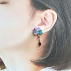 朝顔（あさがお）とビジューのピアス/イヤリング　パープル 3枚目の画像
