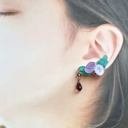 朝顔（あさがお）とビジューのピアス/イヤリング　パープル 10枚目の画像