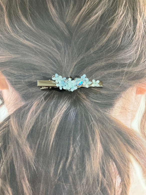 朝顔（あさがお）とビジューのヘアクリップ　パープル 8枚目の画像