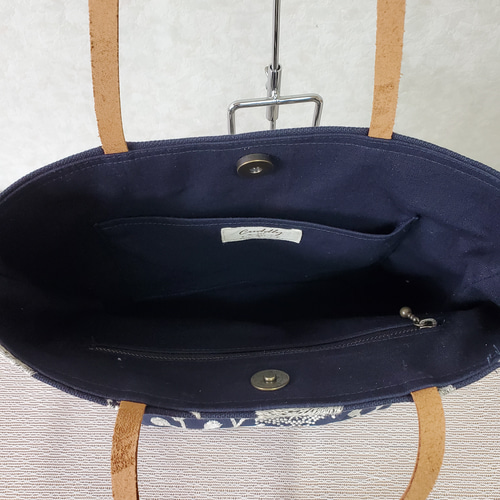 点と線模様製作所 bird garden 白×ネイビーのトート トートバッグ fu