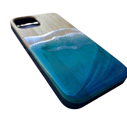 iPhone13】蓄光 オーシャンレジンアート 竹製スマホケース 夜光