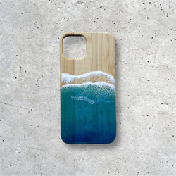 iPhone13】蓄光 オーシャンレジンアート 竹製スマホケース 夜光る海