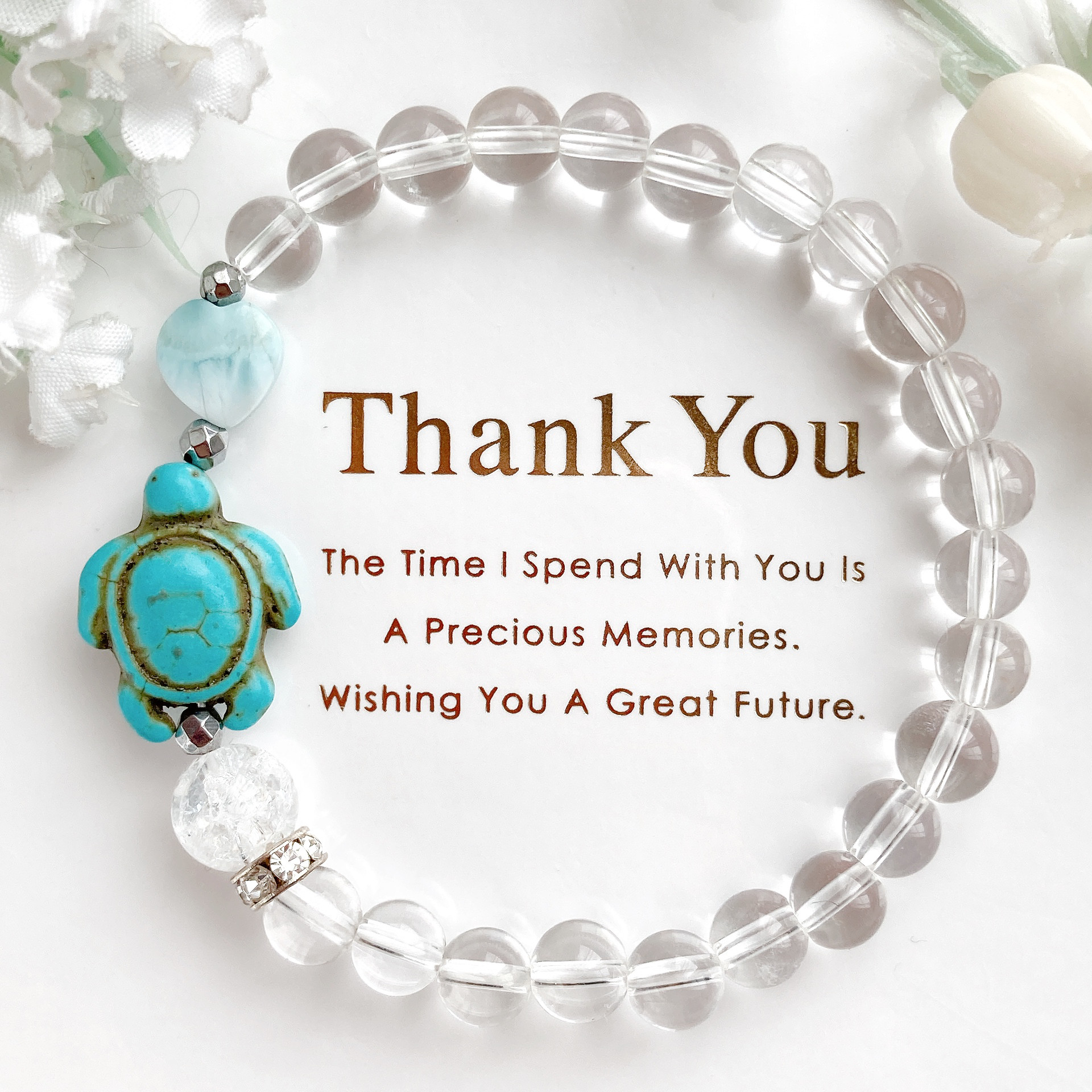 ターコイズ亀さんラリマーハート天然石ブレスレット