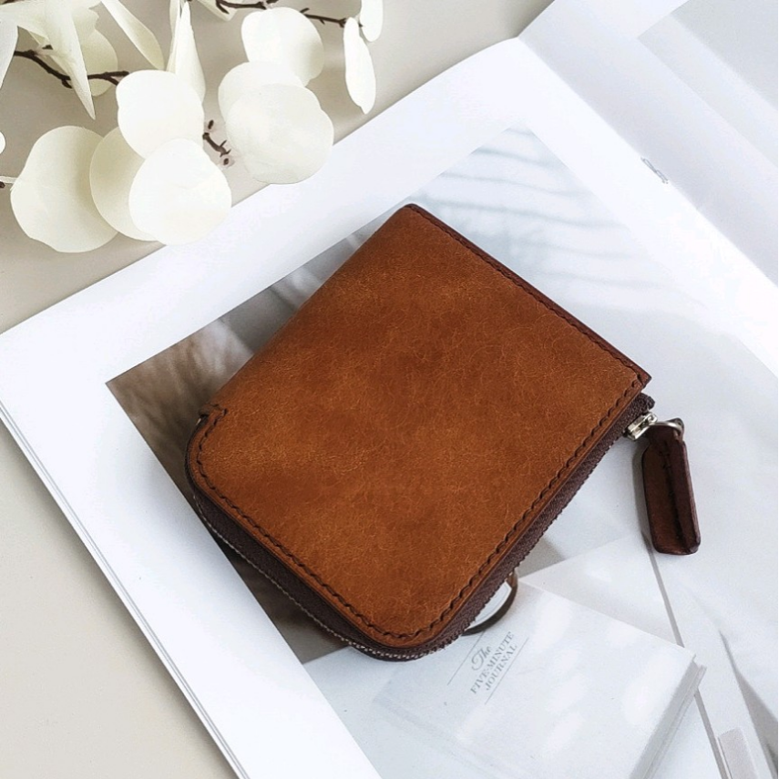 子象モチーフの小さいL字財布 ブラウン