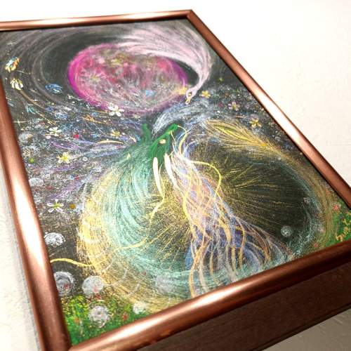 風水開運波動絵画＊虹光アート/春色満月と星光樹〜龍と鳳凰〜陰陽太極図　人間関係 風水幸せ波動絵画＊虹光アート/幸せ満月と星光樹〜龍と鳳凰〜陽