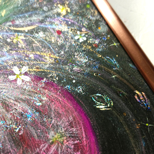 風水開運波動絵画＊虹光アート/春色満月と星光樹〜龍と鳳凰〜陰陽太極図　人間関係 風水幸せ波動絵画＊虹光アート/幸せ満月と星光樹〜龍と鳳凰〜陽