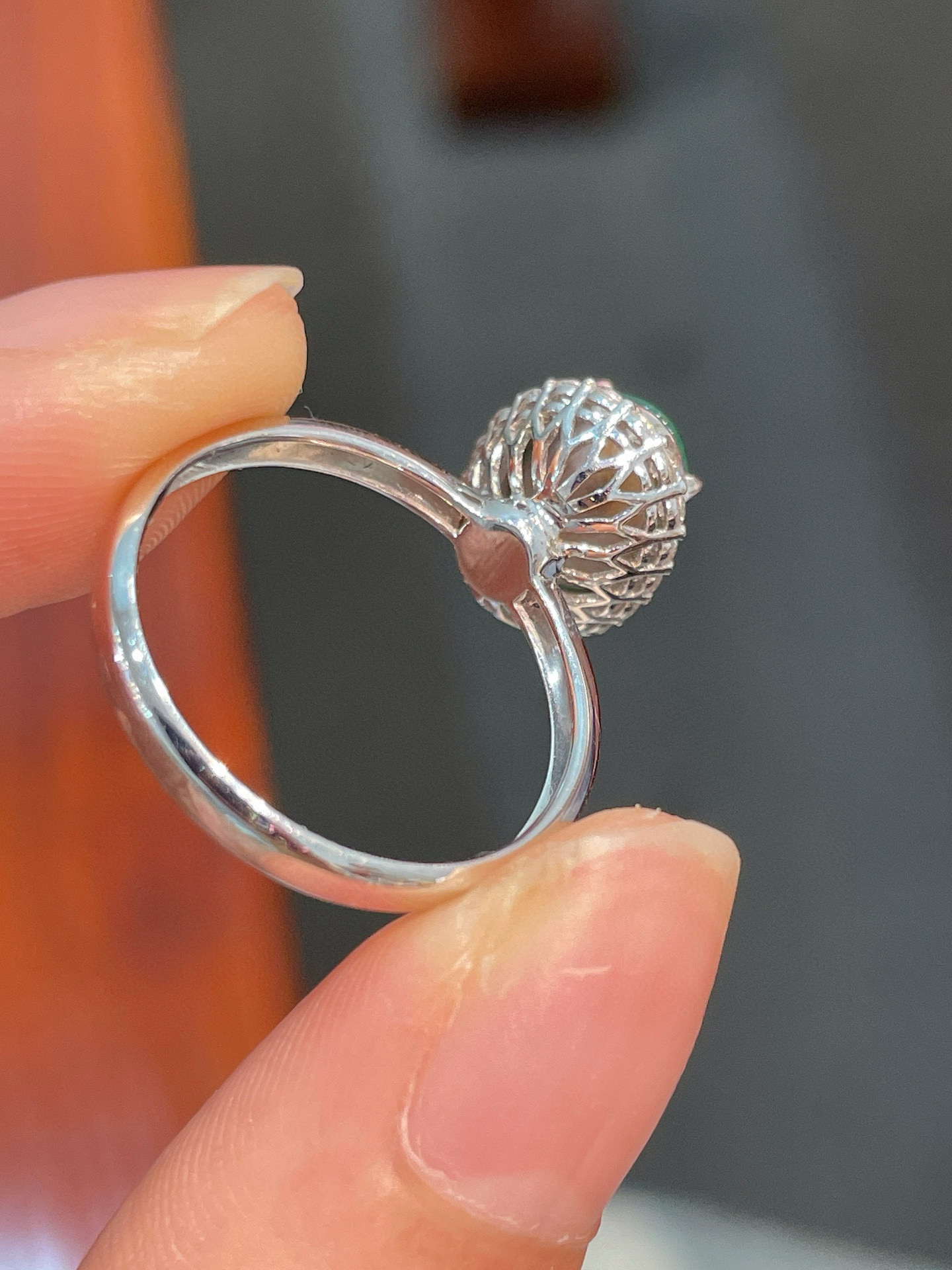 「翡翠」K18 天然氷種ヒスイ　天然ダイヤモンド　上品　忍耐　5月誕生石 本翡翠　A貨　リング 25/7/6 陽緑