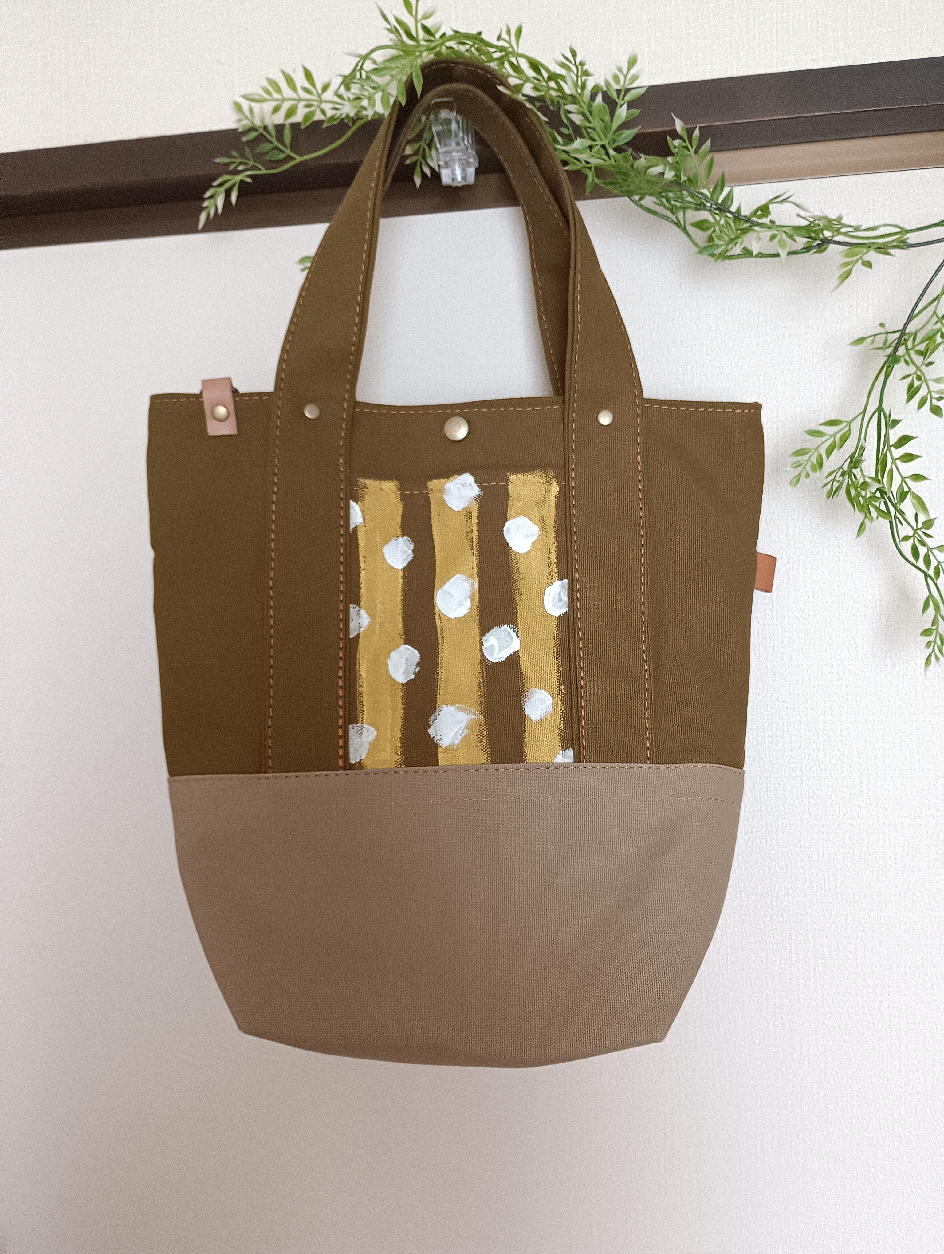 【一点物】手描き模様の帆布トート｜ナチュラルカラー×A4対応