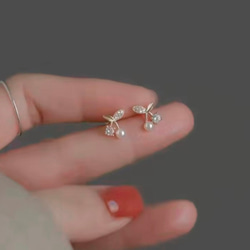 ピアス　18K　さくらんぼ　サクランボ　チェリー　ちぇりー　パール　小さい　ピアス 3枚目の画像