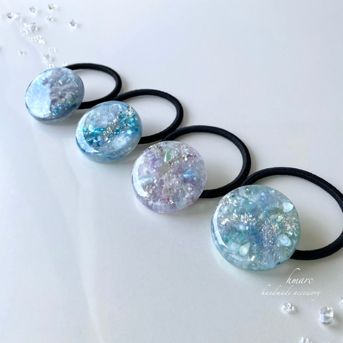 レジン ヘアゴム オーバル型　海　大ぶり レジン ヘアゴム オーバル型 海 大ぶり 大ぶり 夏のマーブル 大人