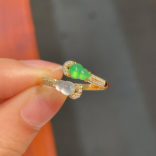 指輪 リング 瓢箪 本翡翠 氷ヒスイ 誕生日プレゼント 18kゴールド 鑑別書