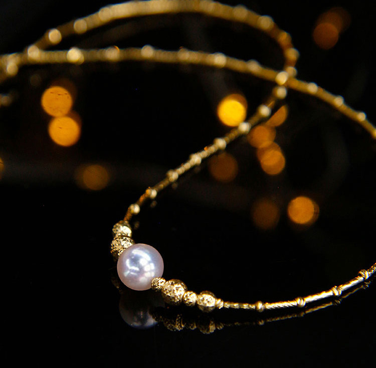 [ヘイズジュエリー] 8-9.4mm アコヤ天体ラウンドブライト海水真珠ペンダントネックレス 18Kゴールドパスパルトゥーデザイ