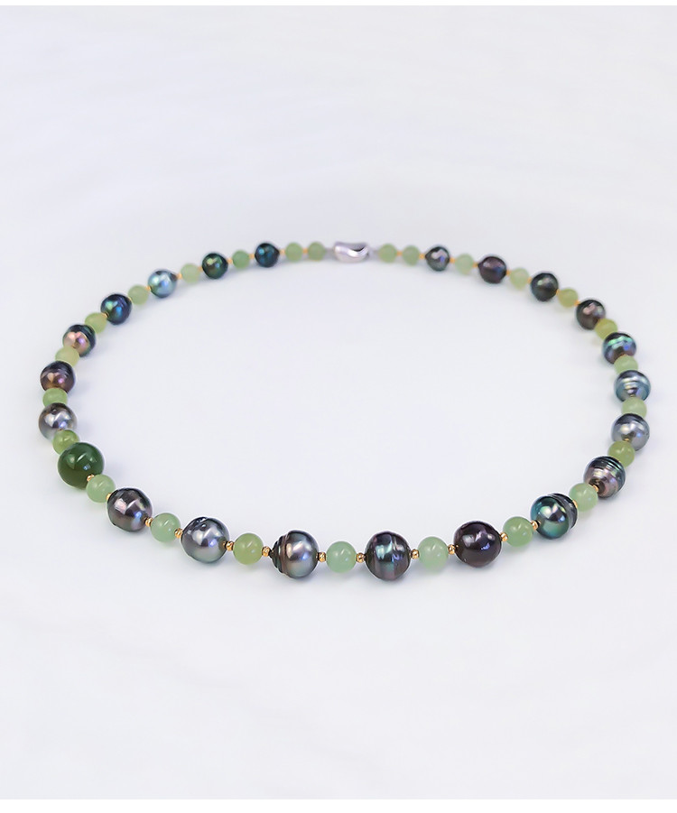 [ヘイズジュエリー] 8-9mmタヒチ黒真珠と和田翡翠のミックスデザイン2025新作ハイエンド軽量高級ネックレスニッチデザイナー