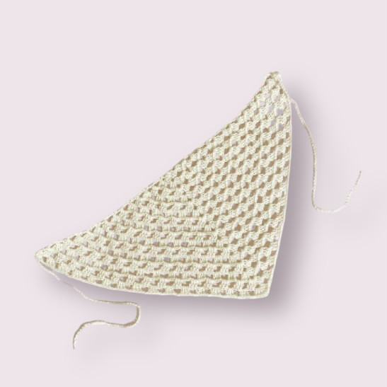 バブーシュカ　夏用　UVカット アイボリー　三角巾　手編み　ヘアターバン　ヘッドドレス　着る日焼け止め　シンプル