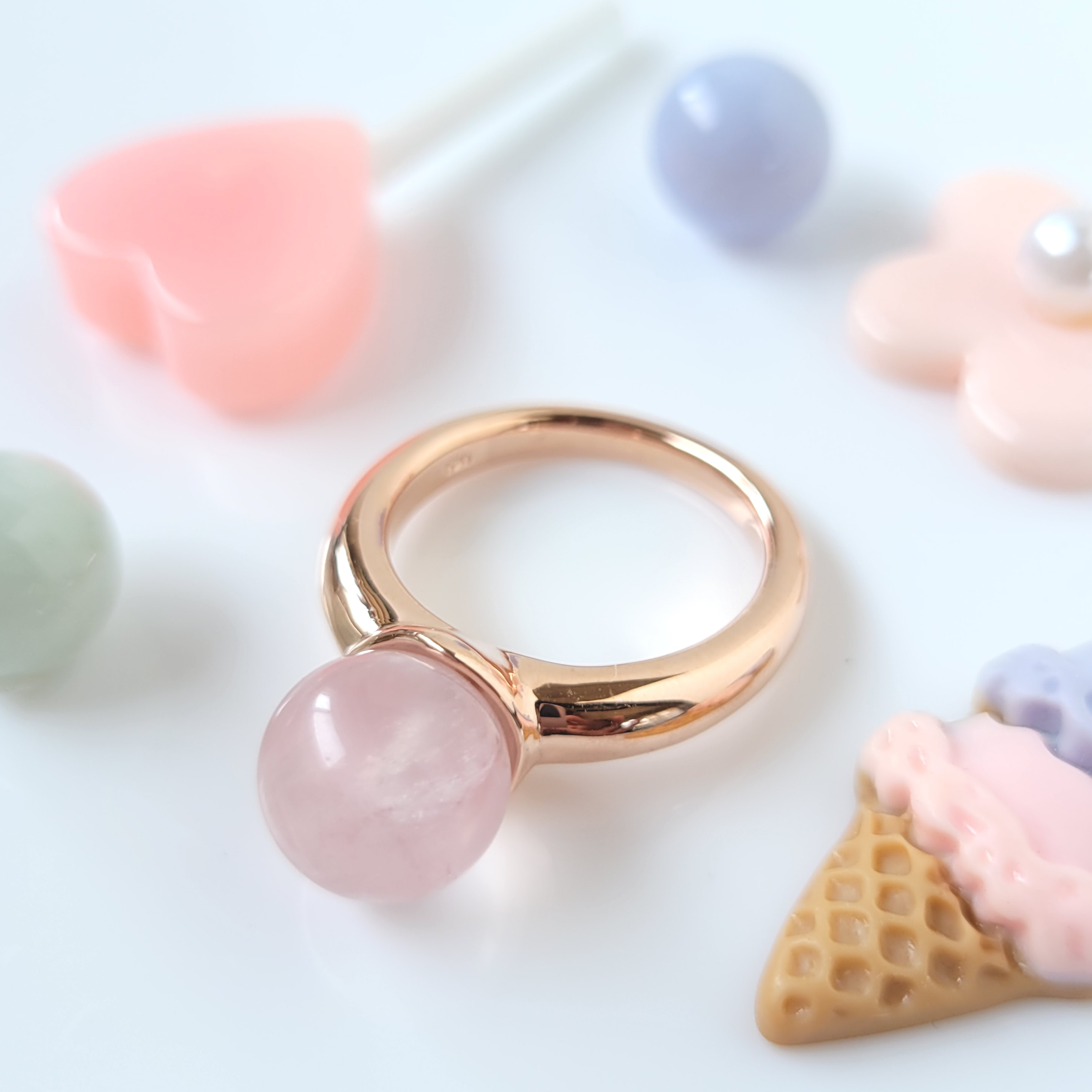 甘くとろける？ロリポップキャンディリング　ローズクォーツ(ピーチ)