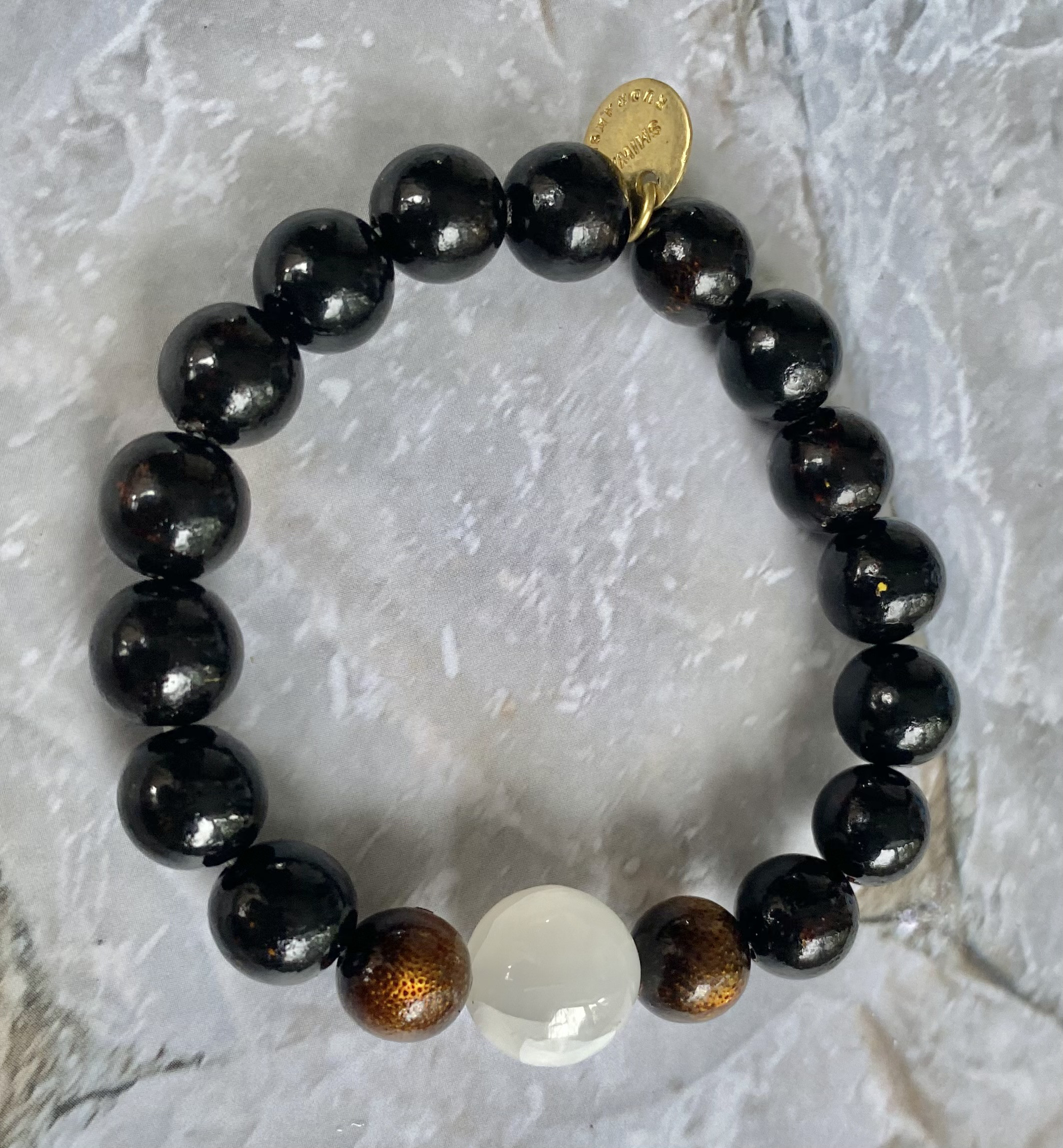 【ケオン茎ビーズ１４ｍｍ】ブラック・ゴールドウリ★ブレスレット