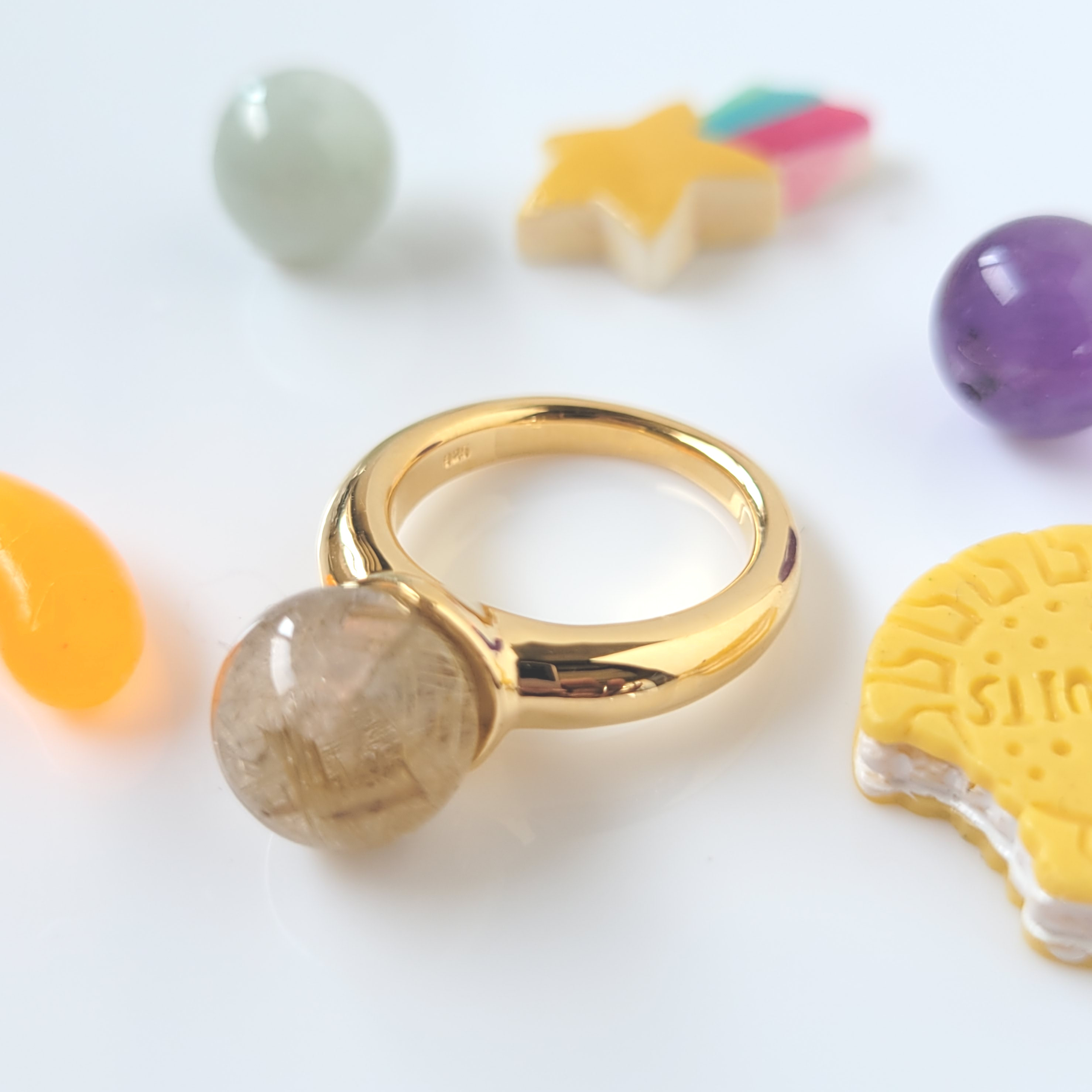 甘くとろける？ロリポップキャンディリング　ルチルクォーツ(パイナップル)