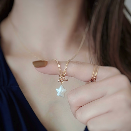 星パールのマンテルネックレス | サージカルステンレス スター 淡水