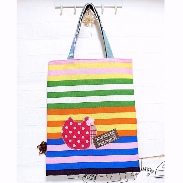 ★彡SALE★彡 A4サイズ アシンメトリー 北欧カラフル トートバッグ♡ 2枚目の画像