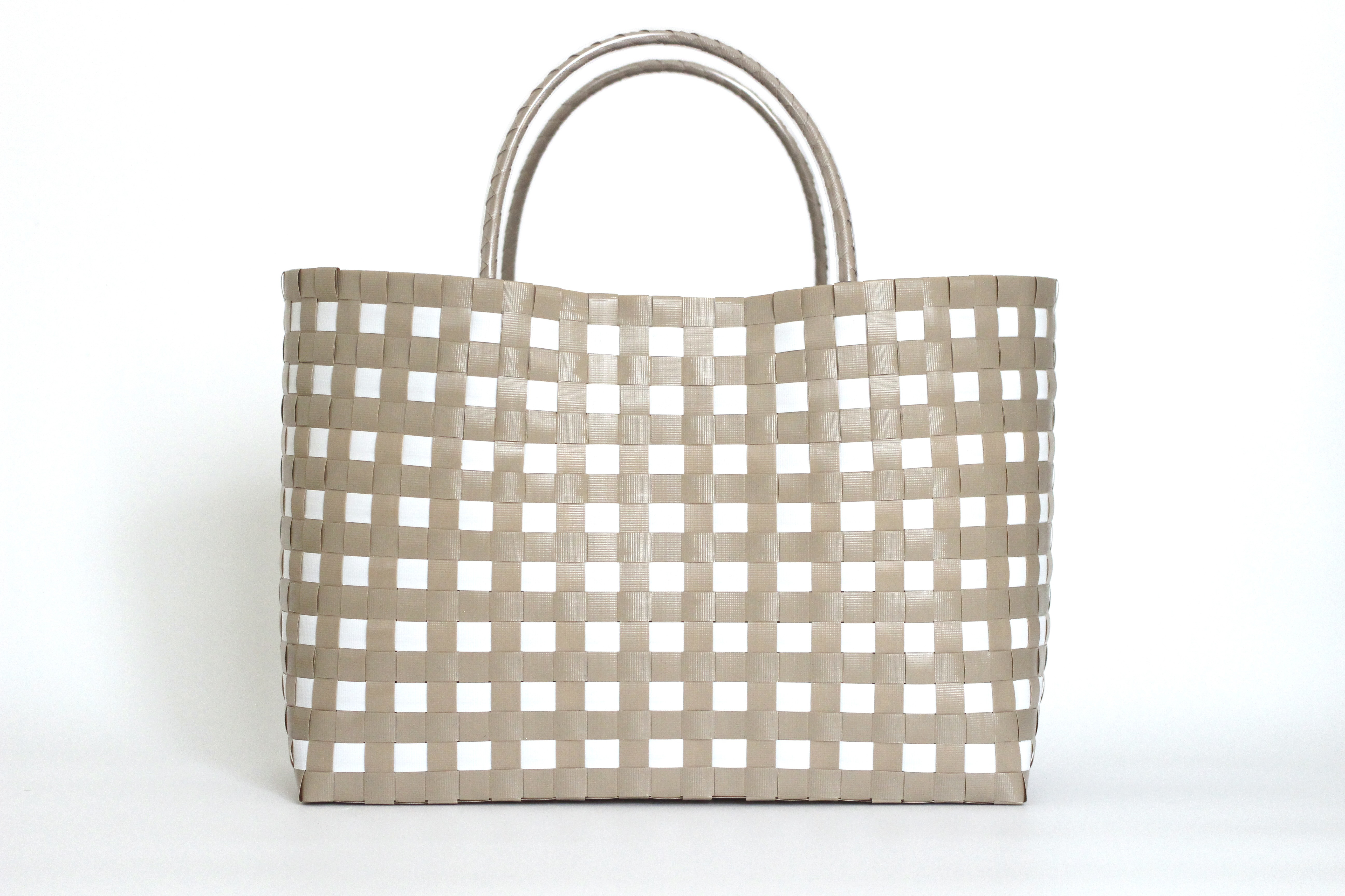 Latte Gingham(Marche)｜ラテギンガムの手編みプラカゴ（PPバンド)