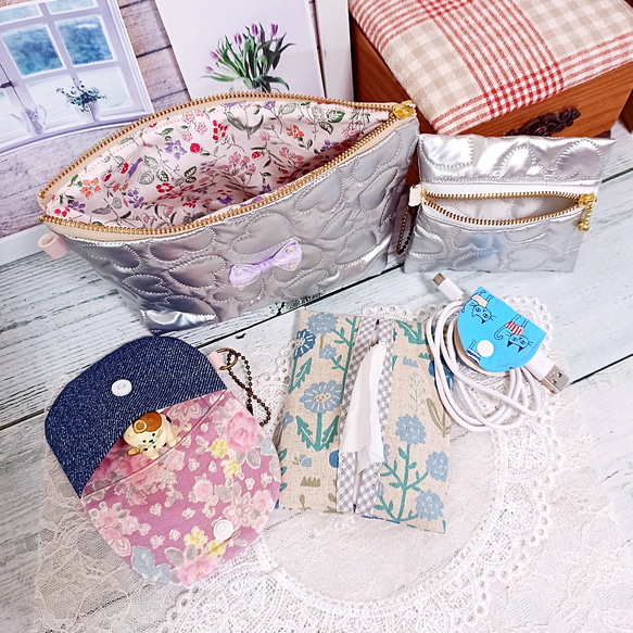 ✨SUMMER SALE✨ 【シルバー】ハートキルト・チャームポーチ など  *5点セット* 2枚目の画像