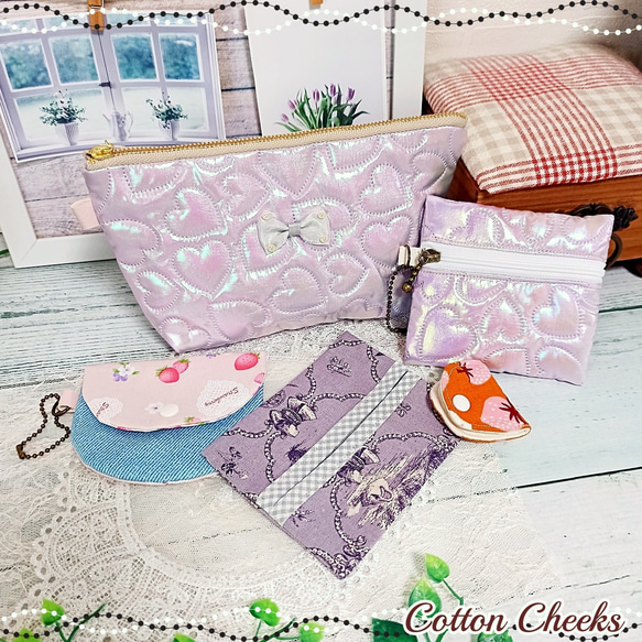 ✨SUMMER SALE✨ 【ピンク】ハートキルト・チャームポーチ など  *5点セット*ト* 1枚目の画像