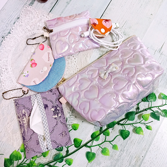 ✨SUMMER SALE✨ 【ピンク】ハートキルト・チャームポーチ など  *5点セット*ト* 3枚目の画像