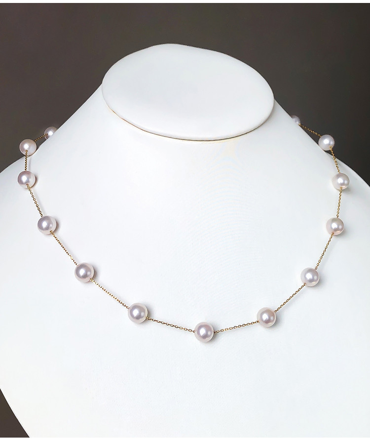 [ヘイズジュエリー] 6.5-7mm 天然日本産アコヤ海水真珠ネックレス 星空デザイン 18Kゴールド 鎖骨チェーン ラウンド