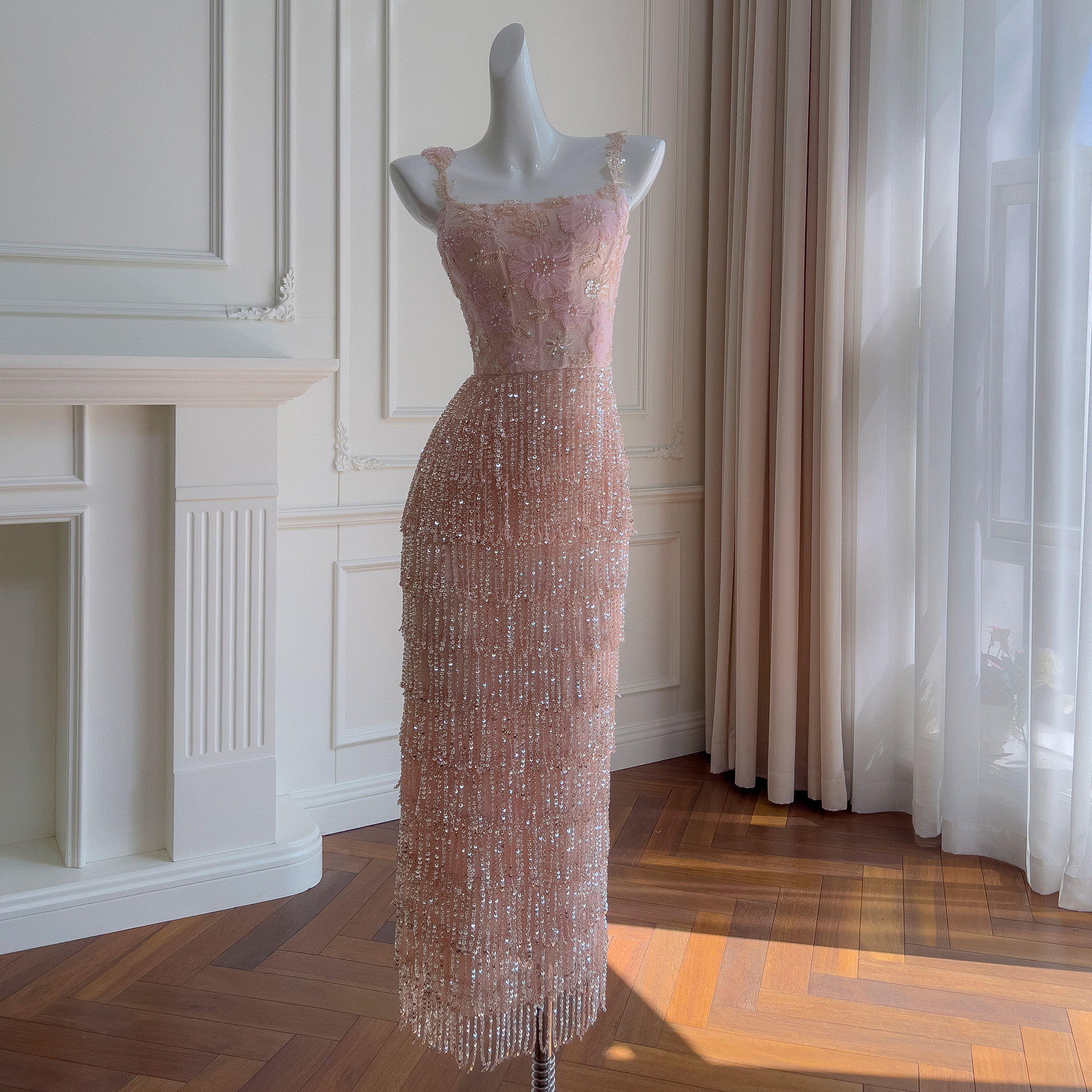 ドレス ウェディングドレス ロング ワンピース プリンセス スパンコール きらきら ピンク 上品 韓国風 69266