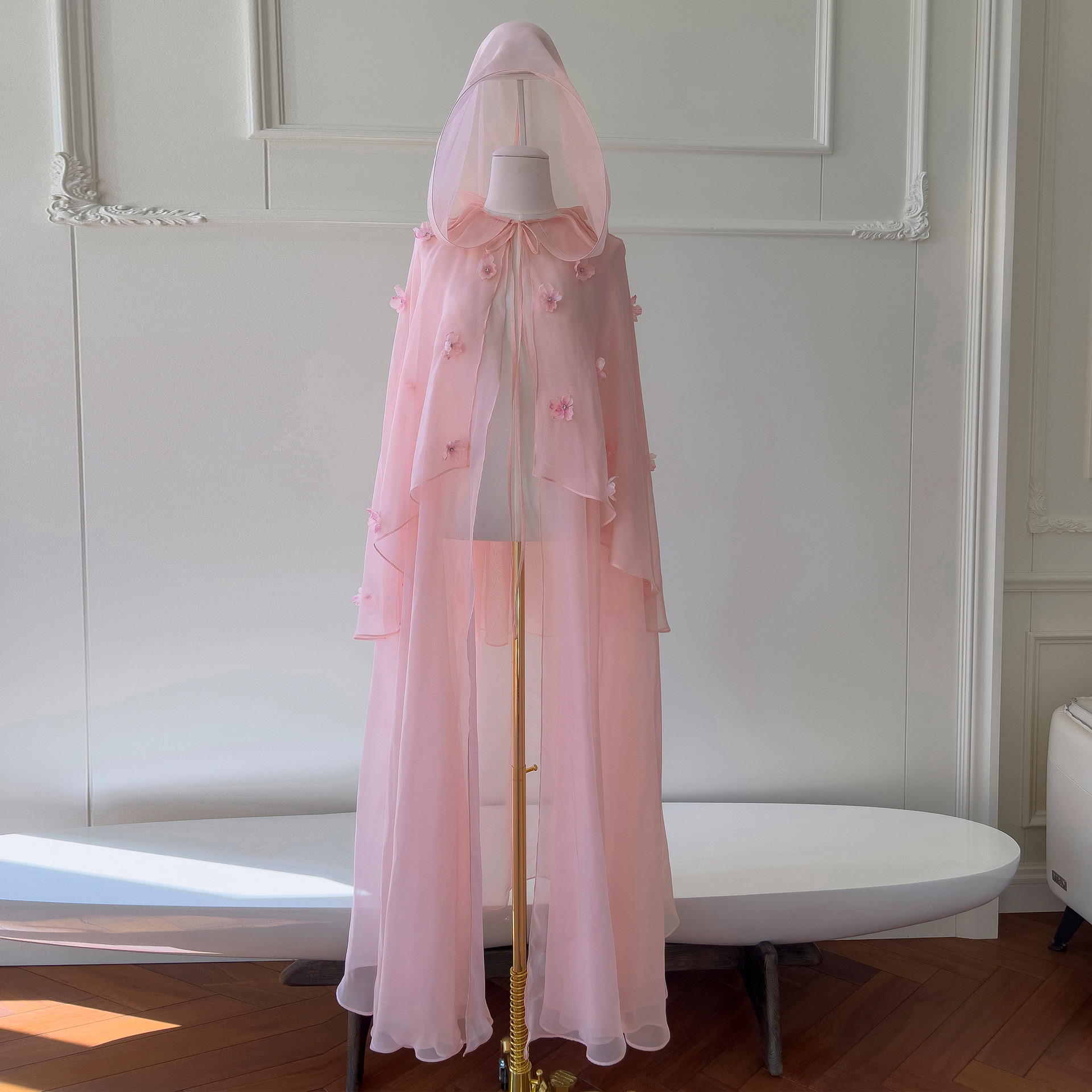 ドレス 肩掛け ウェディングドレス ショール マント ロング プリンセス ピンク 立体花 上品 韓国風 Y472