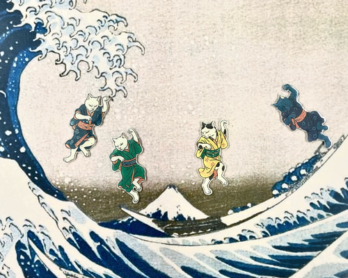 選べる2本セット＊盆踊りする粋な浮世絵猫のヘアゴム （全4種