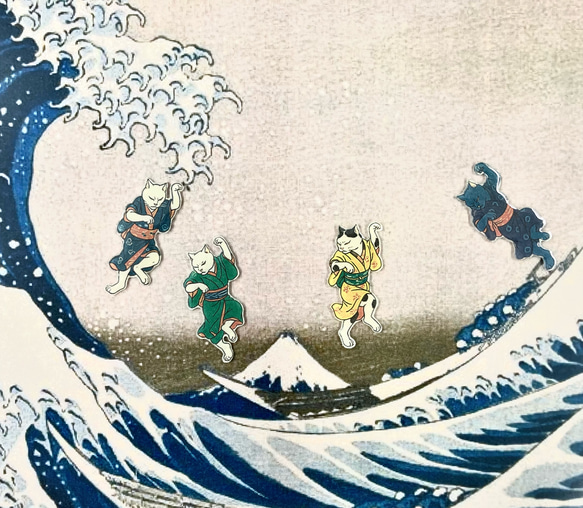 選べる2本セット＊盆踊りする粋な浮世絵猫のヘアゴム （全4種