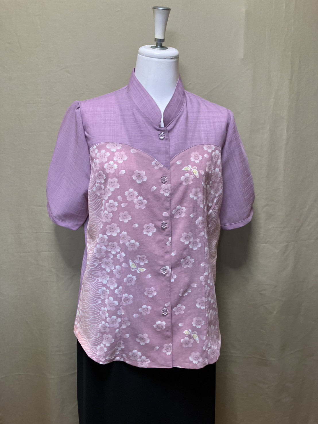 パープル　かりゆしウェア　レディースL（沖縄、琉球、紅型柄、アロハ）No.185