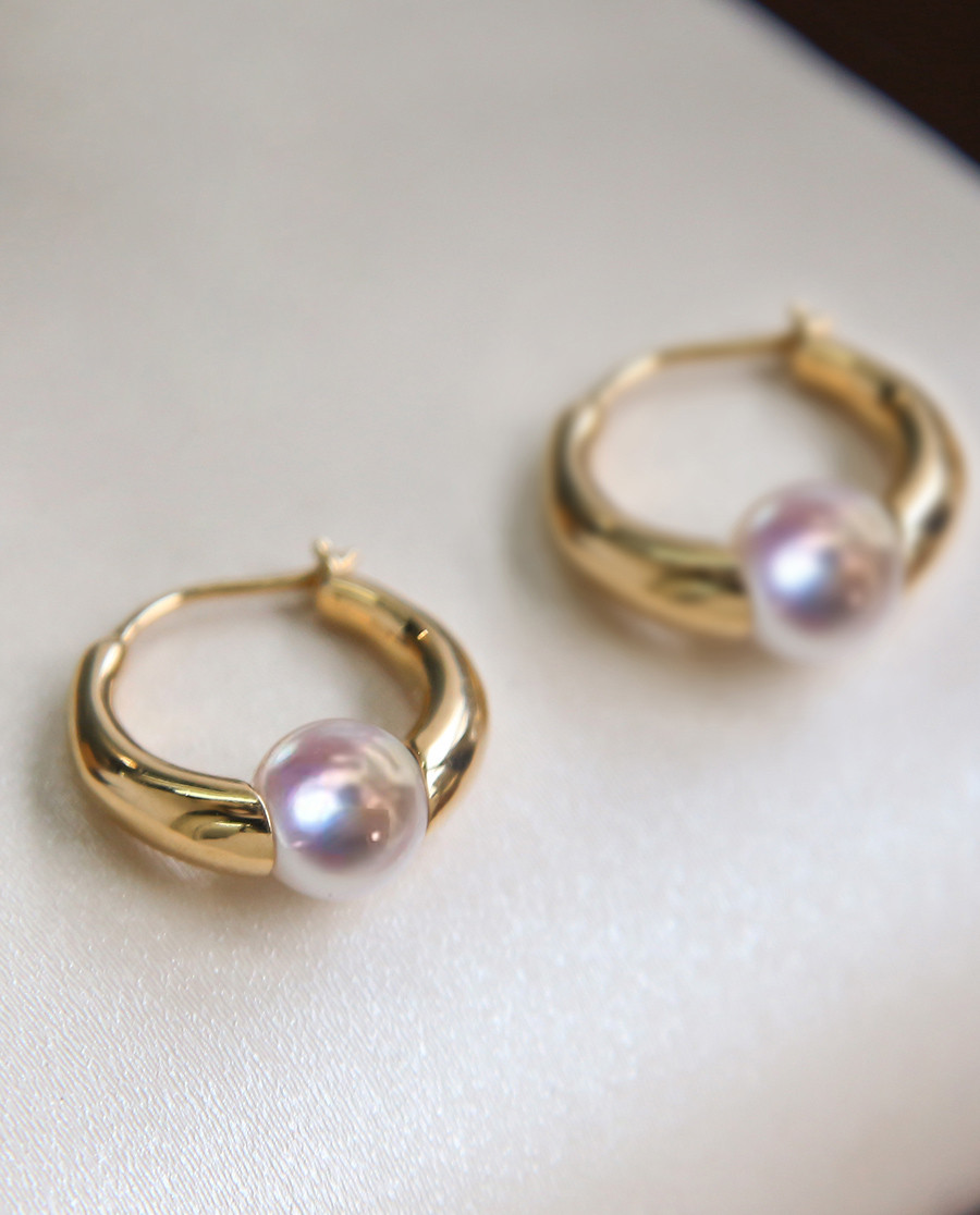 [ヘイズジュエリー] 7-7.4mm 中世風 ヘビーゴールド アコヤ海水真珠 イヤリング 18Kゴールド イヤーバックル レトロ