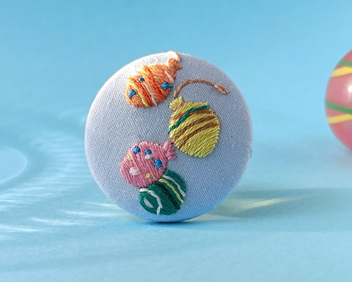 夏祭りのカラフルなヨーヨー刺繍ブローチor刺繍ヘアゴム 水風船