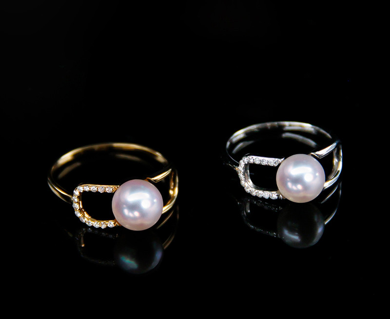 [ヘイズジュエリー] 8-8.5mm 日本製アコヤ真珠 18Kゴールド ダイヤモンドリング トレンドデザイン ペーパークリップ型