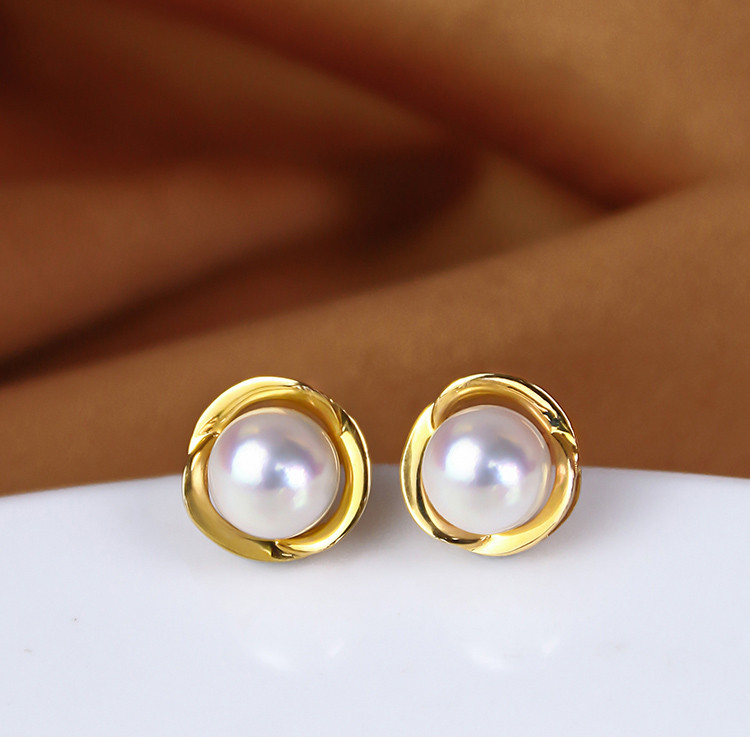[ヘイズジュエリー]ローズシリーズ 日本製アコヤ真珠 8-8.5mm 天然海水真珠ピアス 18Kゴールド ファッションピアス 小