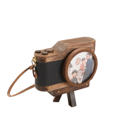 【7月限定特典付き】ヴィンテージカメラ風写真立て｜ウォルナット×ブラックレザー｜三脚・ストラップ付き 5枚目の画像