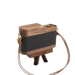 【7月限定特典付き】ヴィンテージカメラ風写真立て｜ウォルナット×ブラックレザー｜三脚・ストラップ付き 3枚目の画像