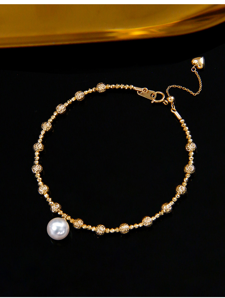 [ヘイズジュエリー] 18Kゴールドパイナップルビーズブレスレット 7.5-9.5mm 日本製アコヤ天珠ブレスレット 天然海水真